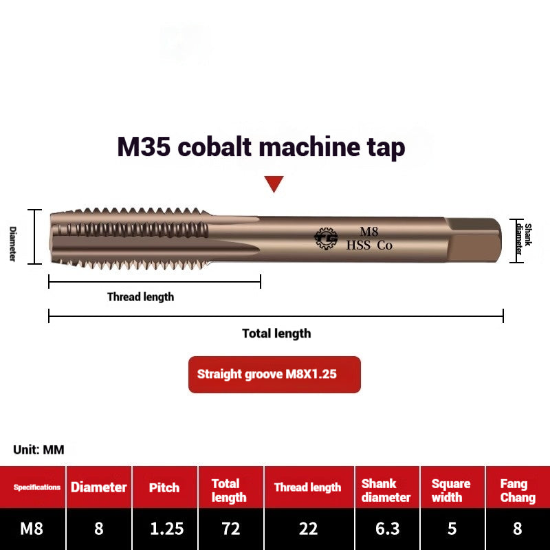 1104-M35 Cobalt straight flute tap machine tapping stainless steel special high-speed steel tapping coarse teeth spiral apex Shandong Denso Pricision Tools Co.,Ltd.